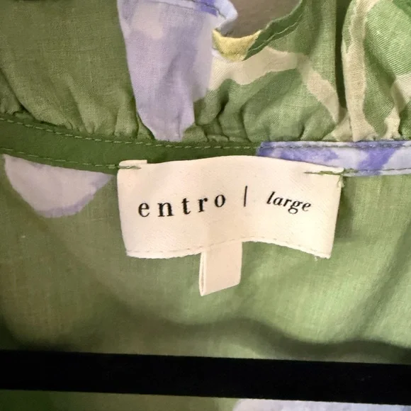 Green Floral Tiered Dress with Blue & Cream Blooms - Picture 2 of 3